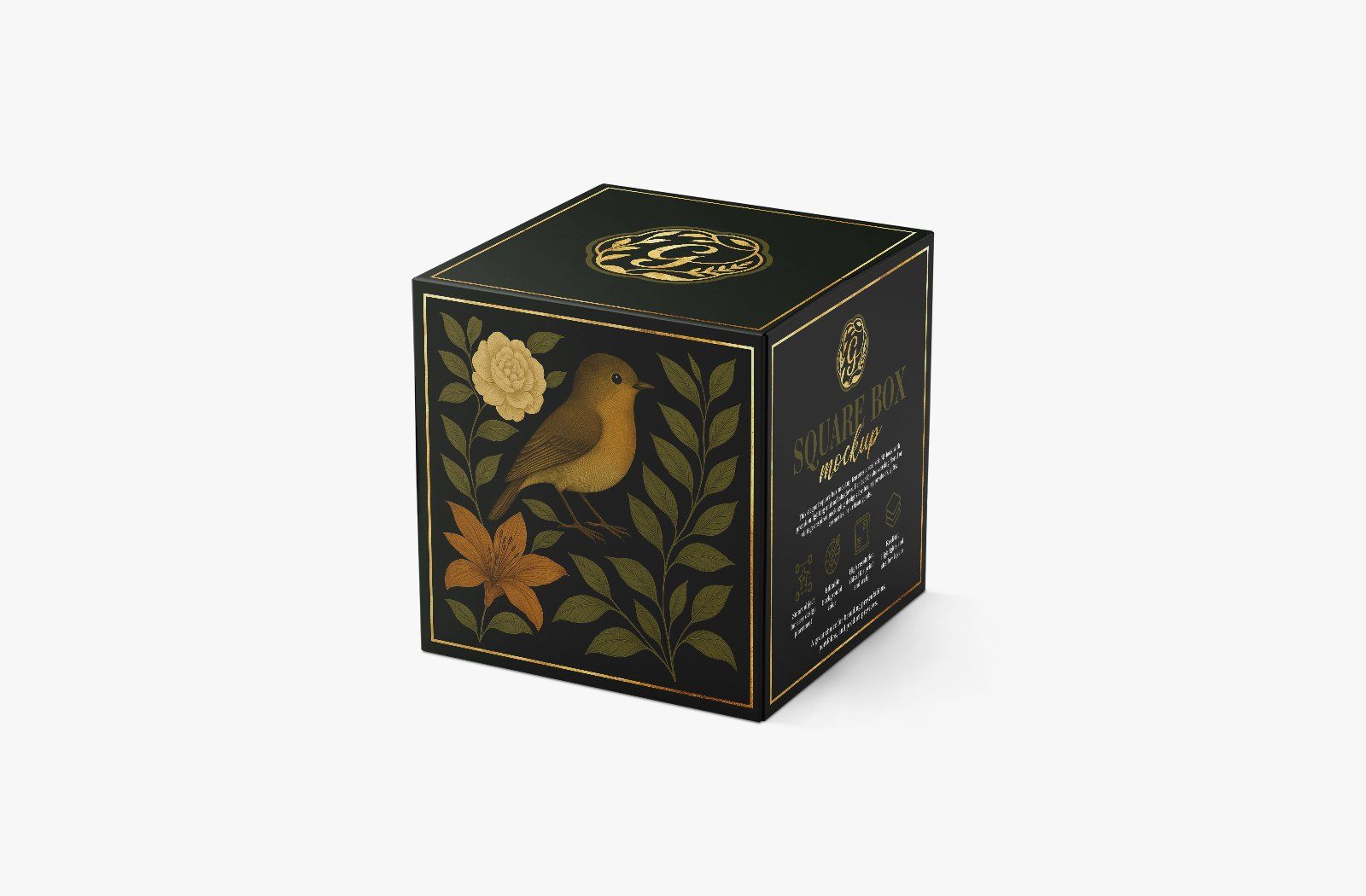 Elegant square box mockup with floral motif