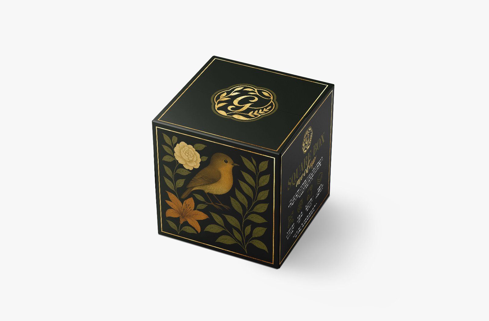 Elegant square box mockup with floral motif
