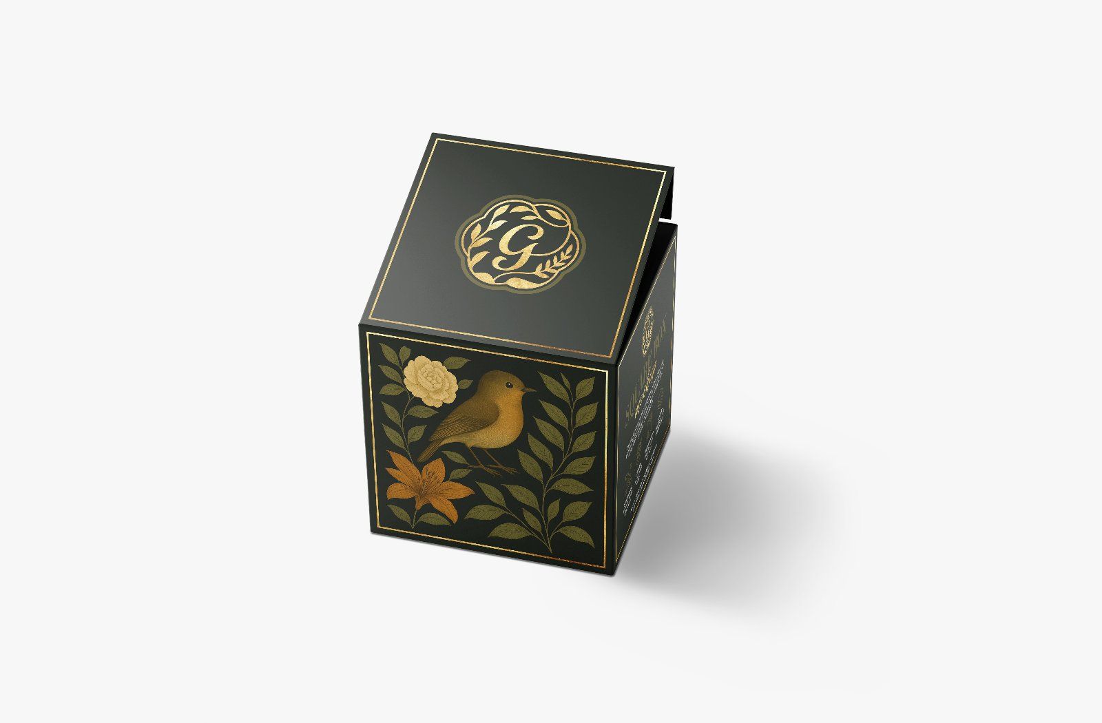 Elegant square box mockup with floral motif
