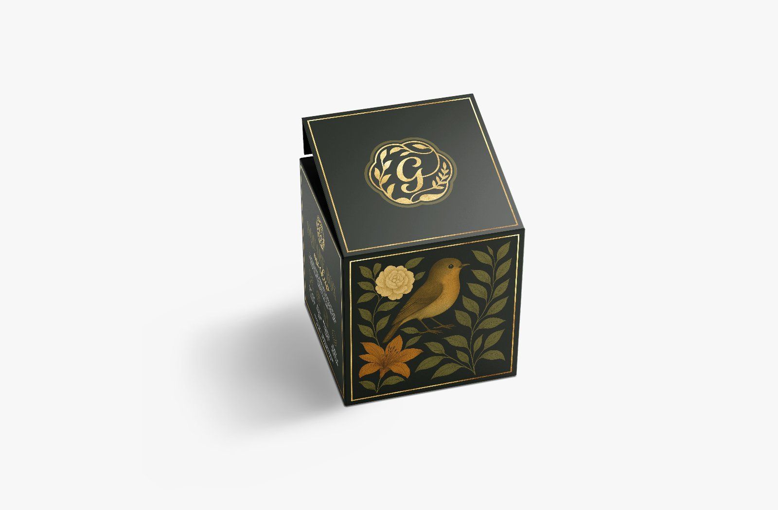 Elegant square box mockup with floral motif