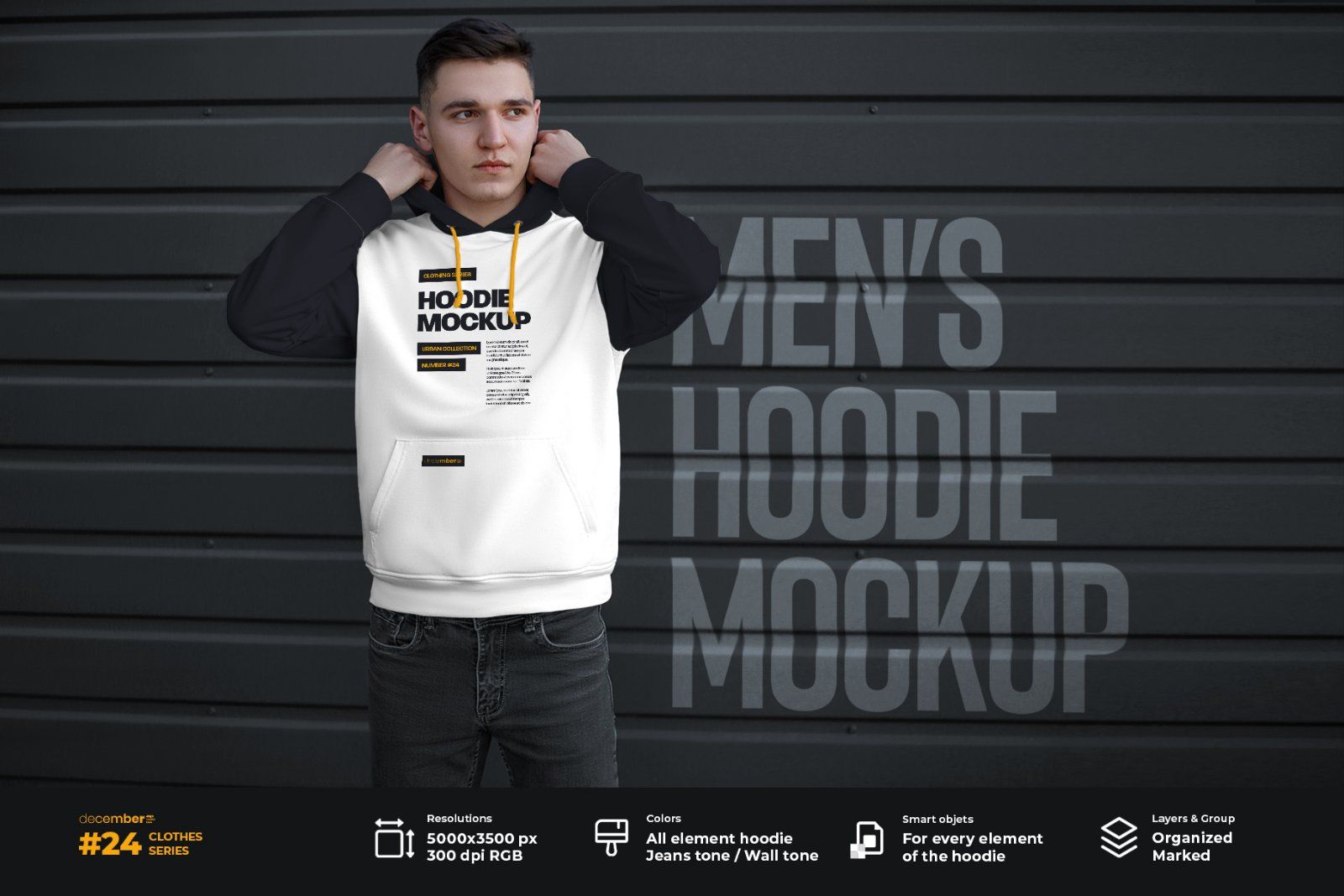 7 Mockups Hoodie on the Man. Urban Style