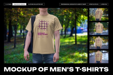 5 Mockups Man T-Shirt on the Street