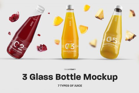 3 Mockup Glass Juice Bottle