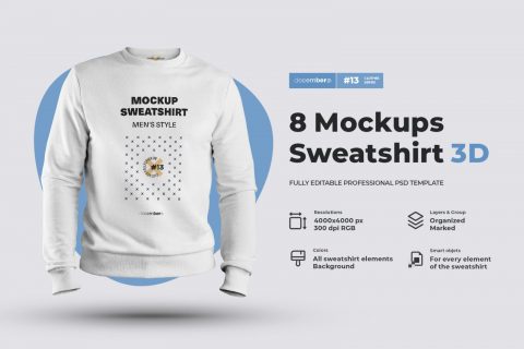 8 Mockups Mens 3D Style Sweatshirt