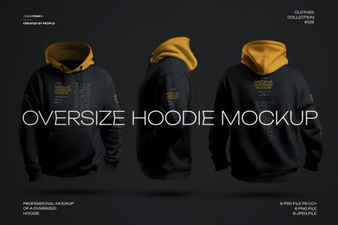 6 Mockups Oversize Hoodie in 3D Style. Dark Light. vol.02