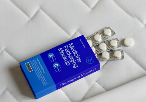 Medicine Packaging Mockup with Pills