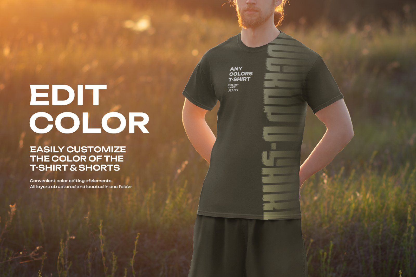 7 Mockups of Men's T-Shirt and Shorts Outdoors at Dawn
