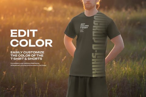 7 Mockups of Men's T-Shirt and Shorts Outdoors at Dawn