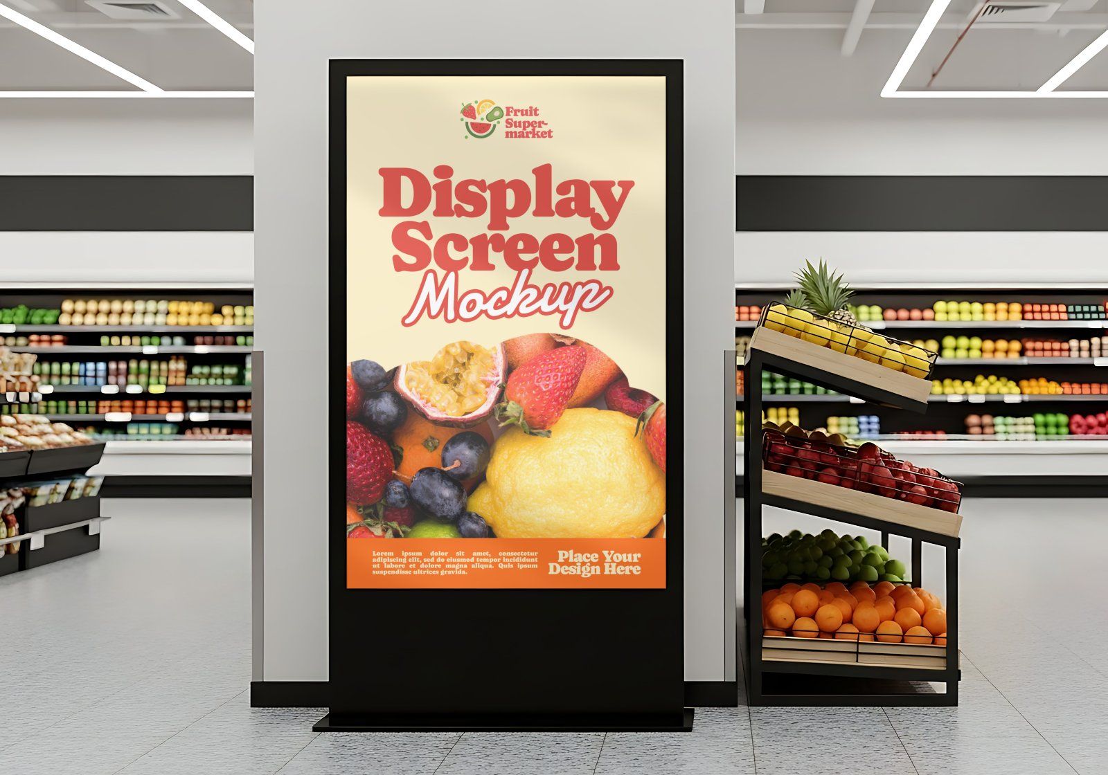 Fruit Market Mockup Kit – Juice Can, Plastic Bag, Price Tag, Cart, Uniform & More