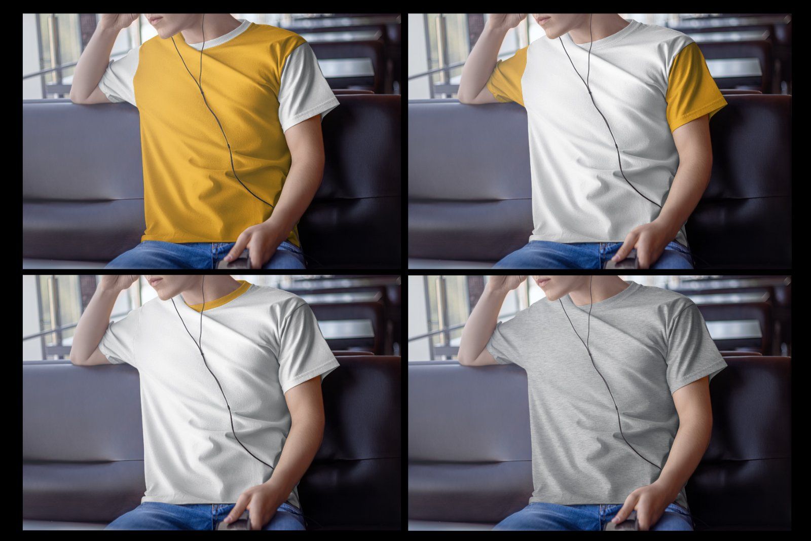 4 Mockups Man T-Shirt In The Indoor