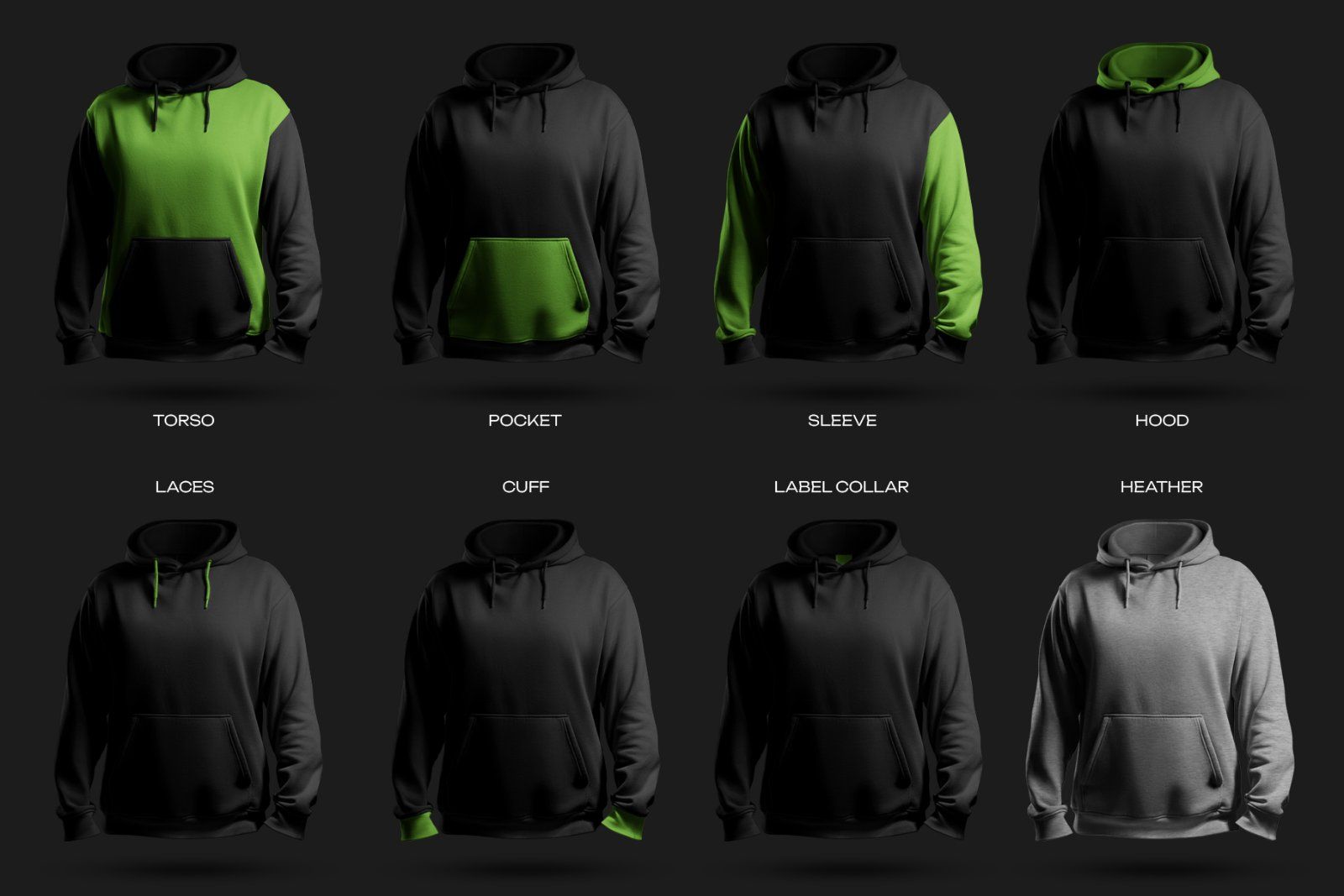 6 Mockups Oversize Hoodie in 3D Style. Dark Light. vol.02