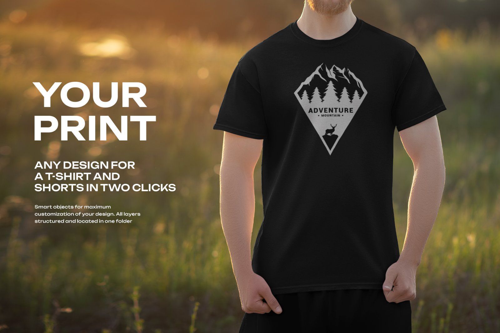 7 Mockups of Men's T-Shirt and Shorts Outdoors at Dawn