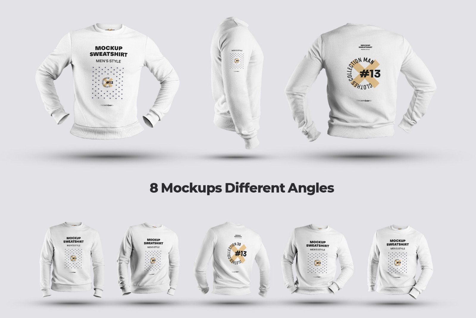 8 Mockups Mens 3D Style Sweatshirt