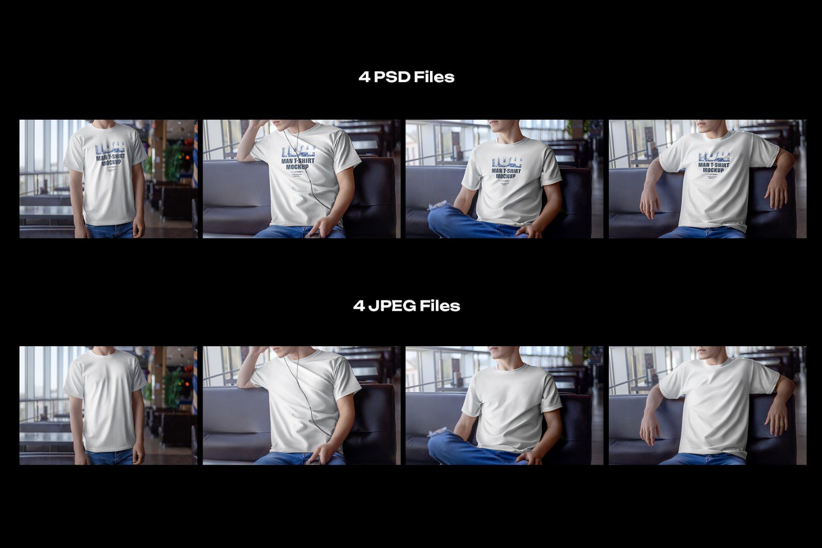 4 Mockups Man T-Shirt In The Indoor