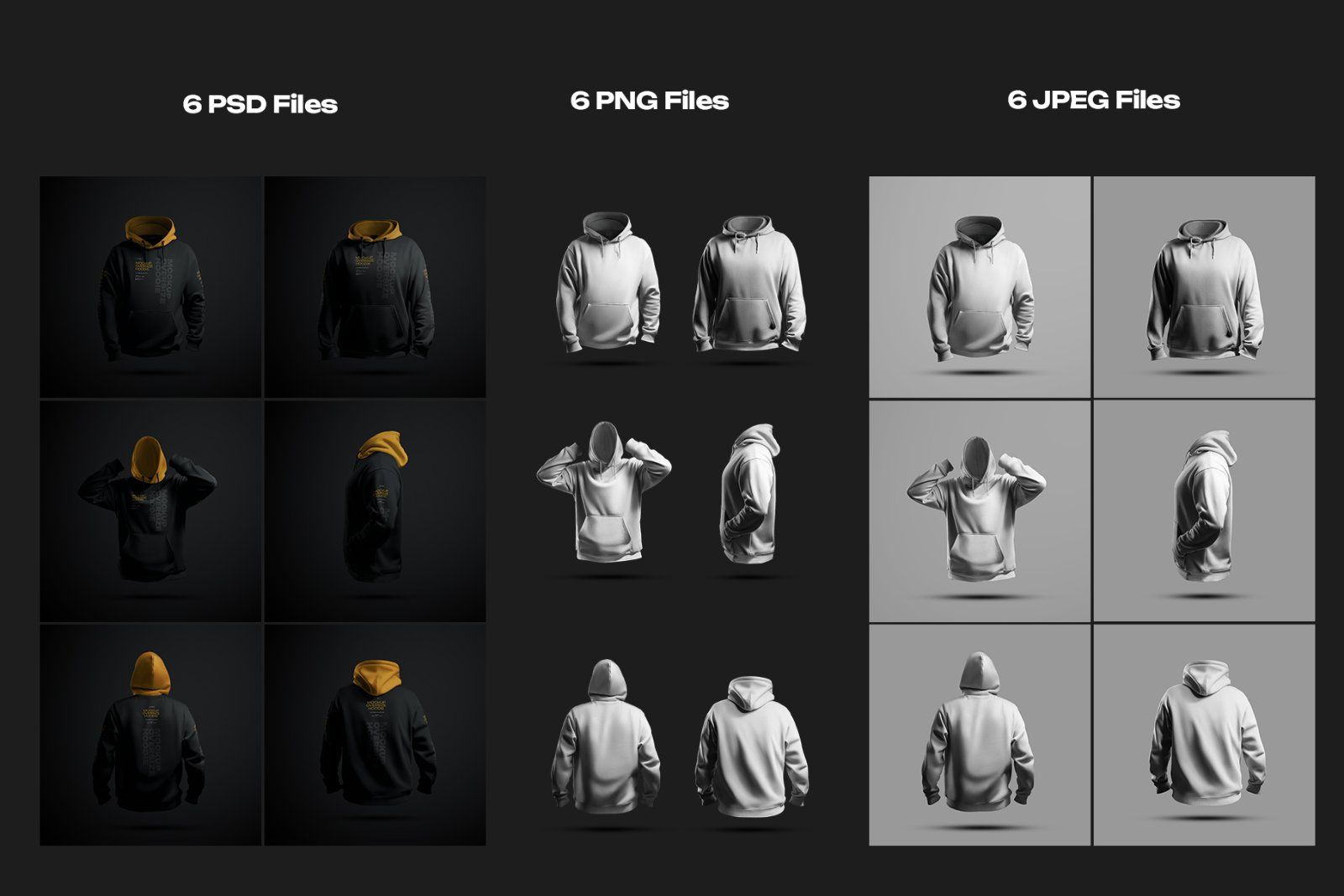 6 Mockups Oversize Hoodie in 3D Style. Dark Light. vol.02
