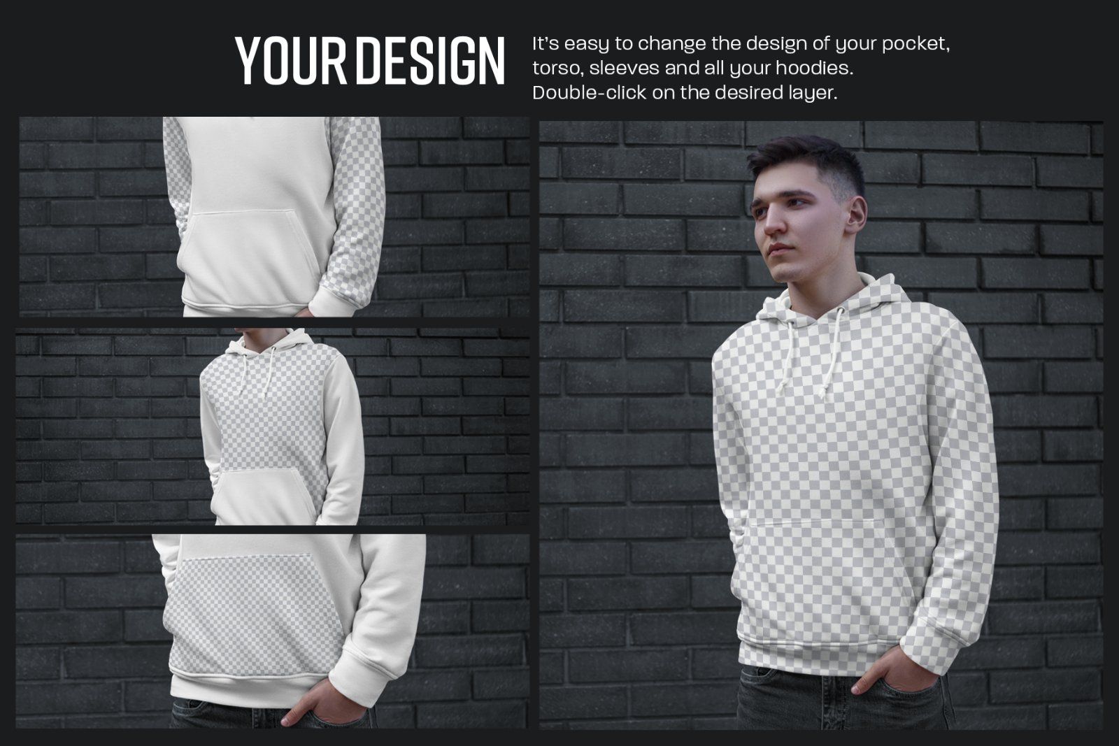 7 Mockups Hoodie on the Man. Urban Style