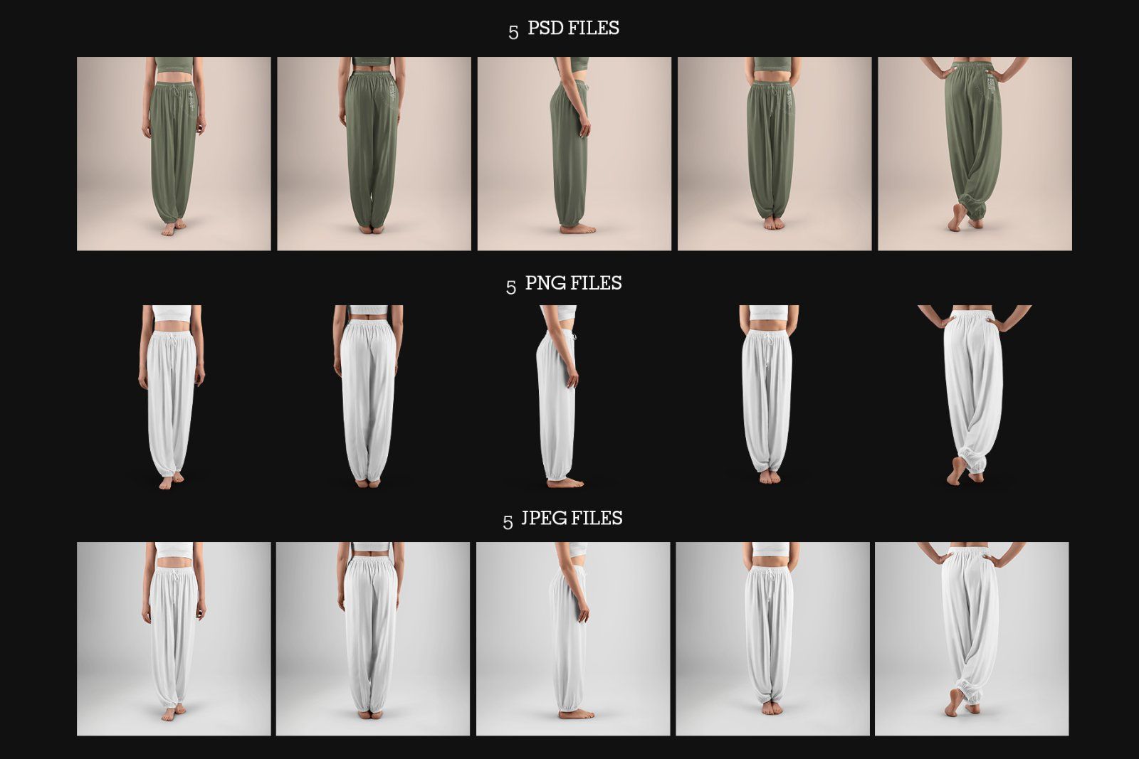 5 Wide Leg Pants Mockups for Yoga and Pilates. vol.01