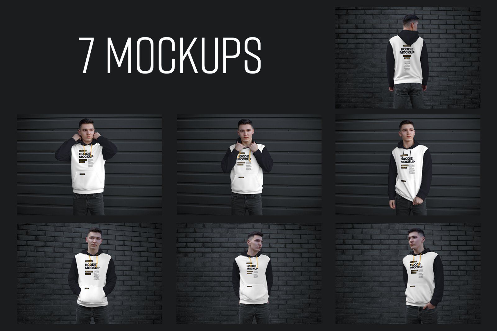 7 Mockups Hoodie on the Man. Urban Style