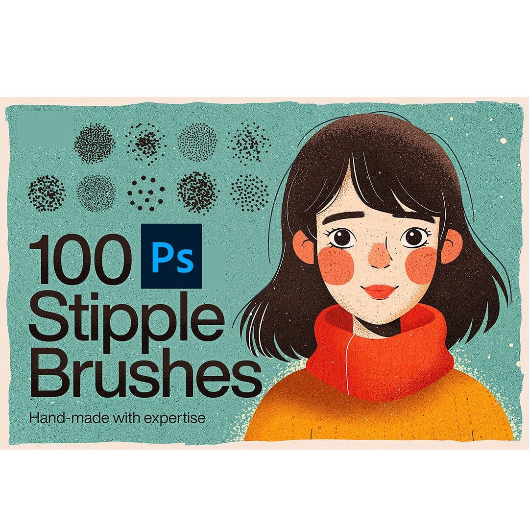 100 Premium Stipple and Grain  Brush set for  Photoshop, Texture Brush, Comic Book illustrations,