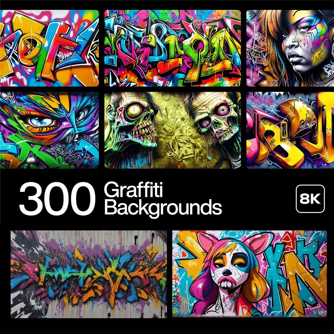 300 Graffiti Wall Colorful Background, Digital Paper, Distressed Textures, Graffiti Backgrounds