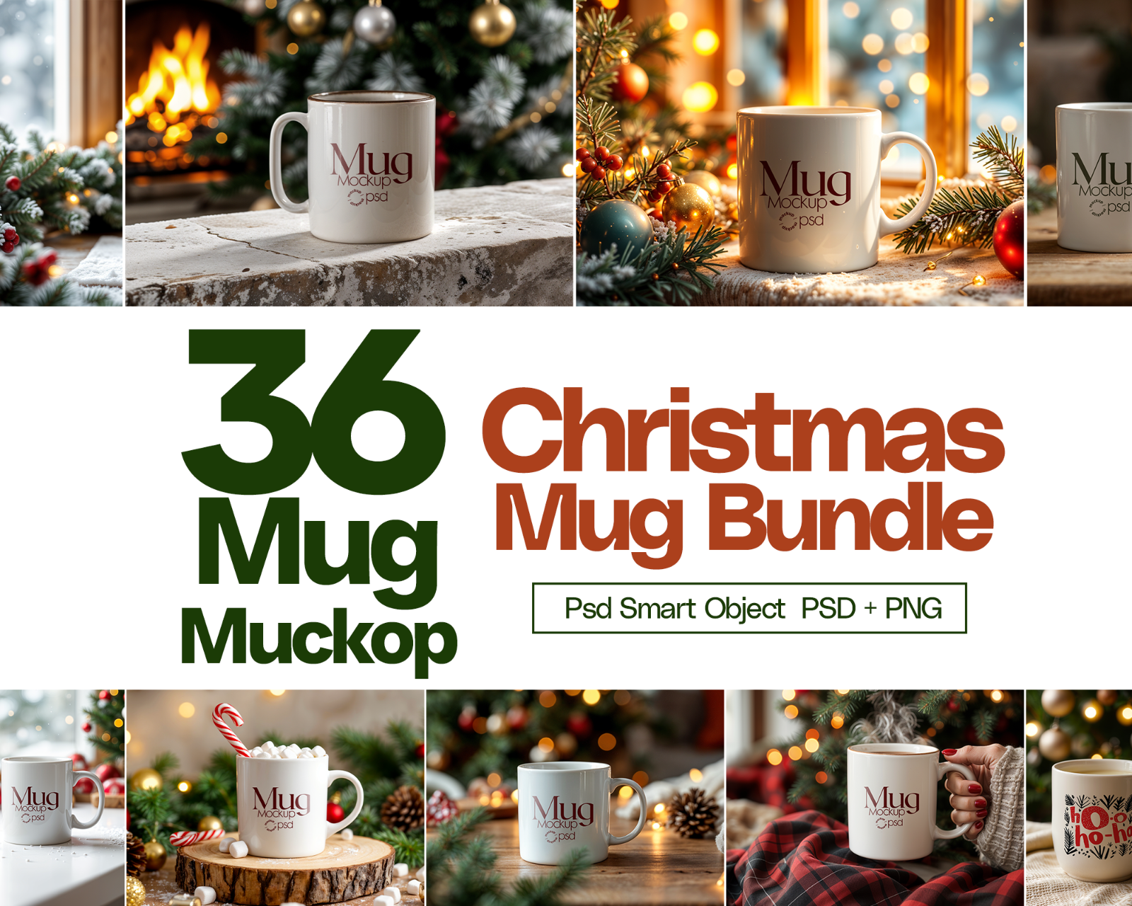 Christmas Mug Mockup Bundle: 11oz White Ceramic (Digital Download)