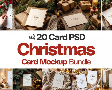 20 Christmas Card Mockup Bundle: White Blank Card PSD (Digital Download)