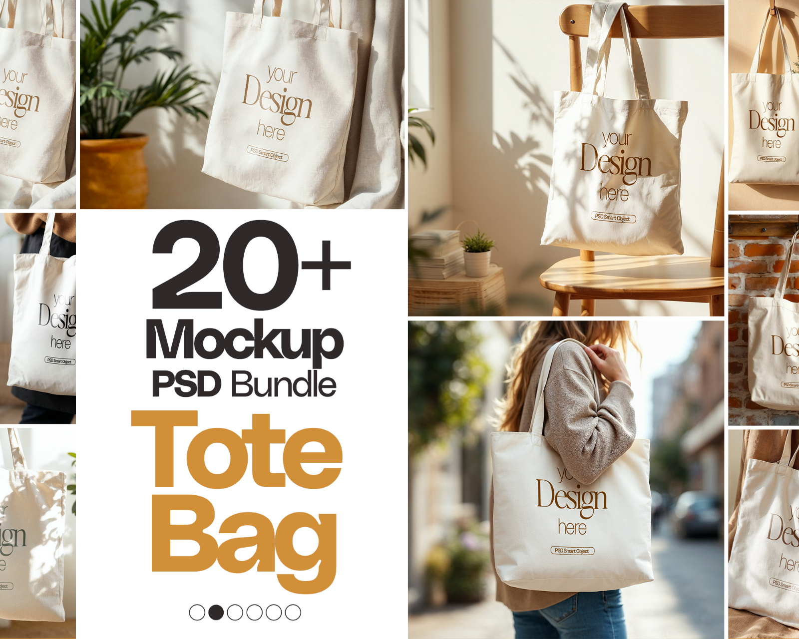 Tote Bag Mockup Bundle PSD: Printify & Printful, 20+ Smart Object Mockups