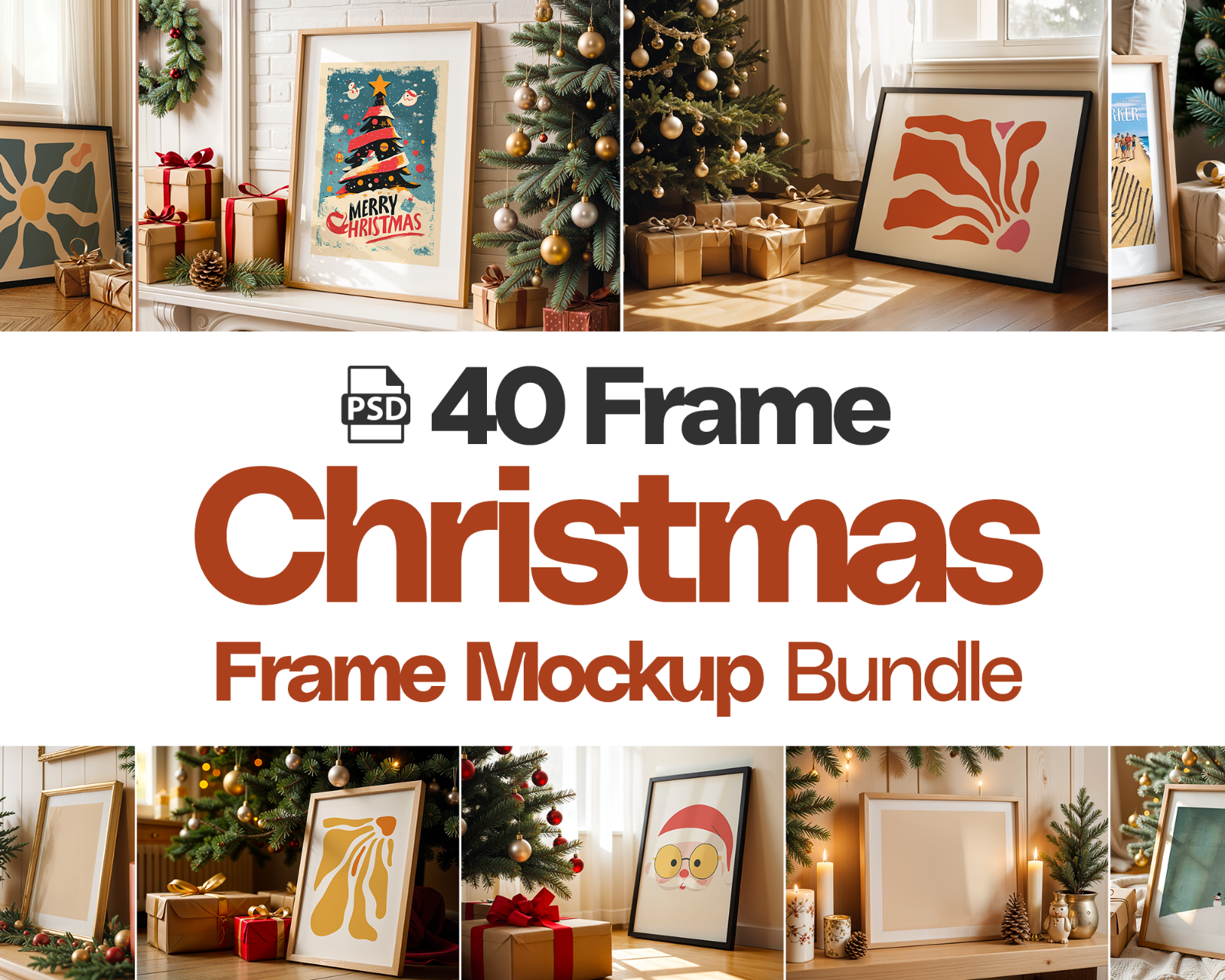 40 Christmas Frame Mockup Bundle: Poster & Art Presentation (PSD)