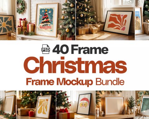 40 Christmas Frame Mockup Bundle: Poster & Art Presentation (PSD)