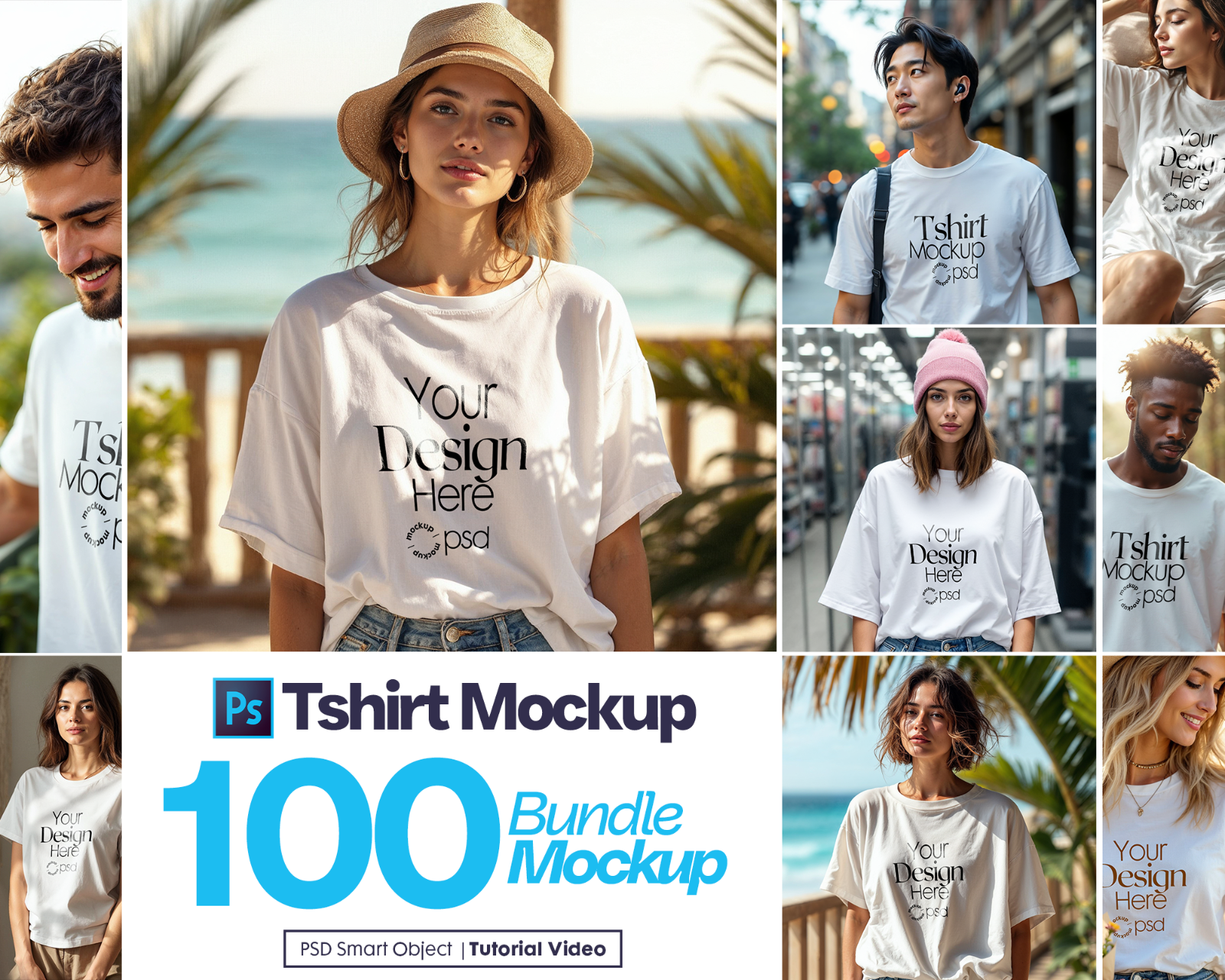 100 T-Shirt Mockup PSD Bundle – Gildan 64000 & Bella Canvas 3001 for Print on Demand