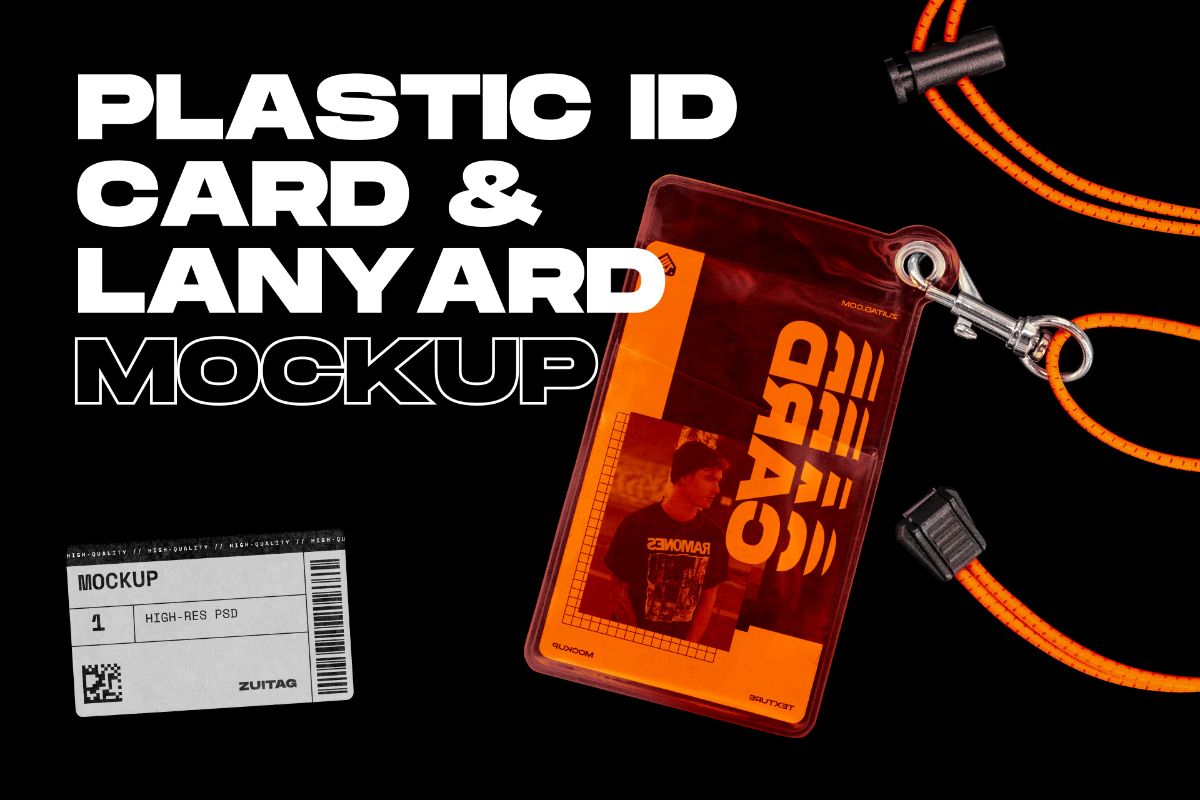 plastic ID Card & Lanyard Mockup