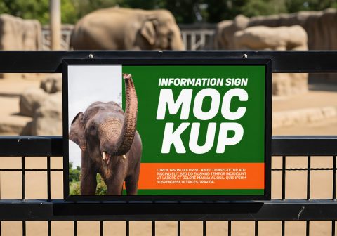 Zoo Information Sign Mockup – Realistic Outdoor PSD Template