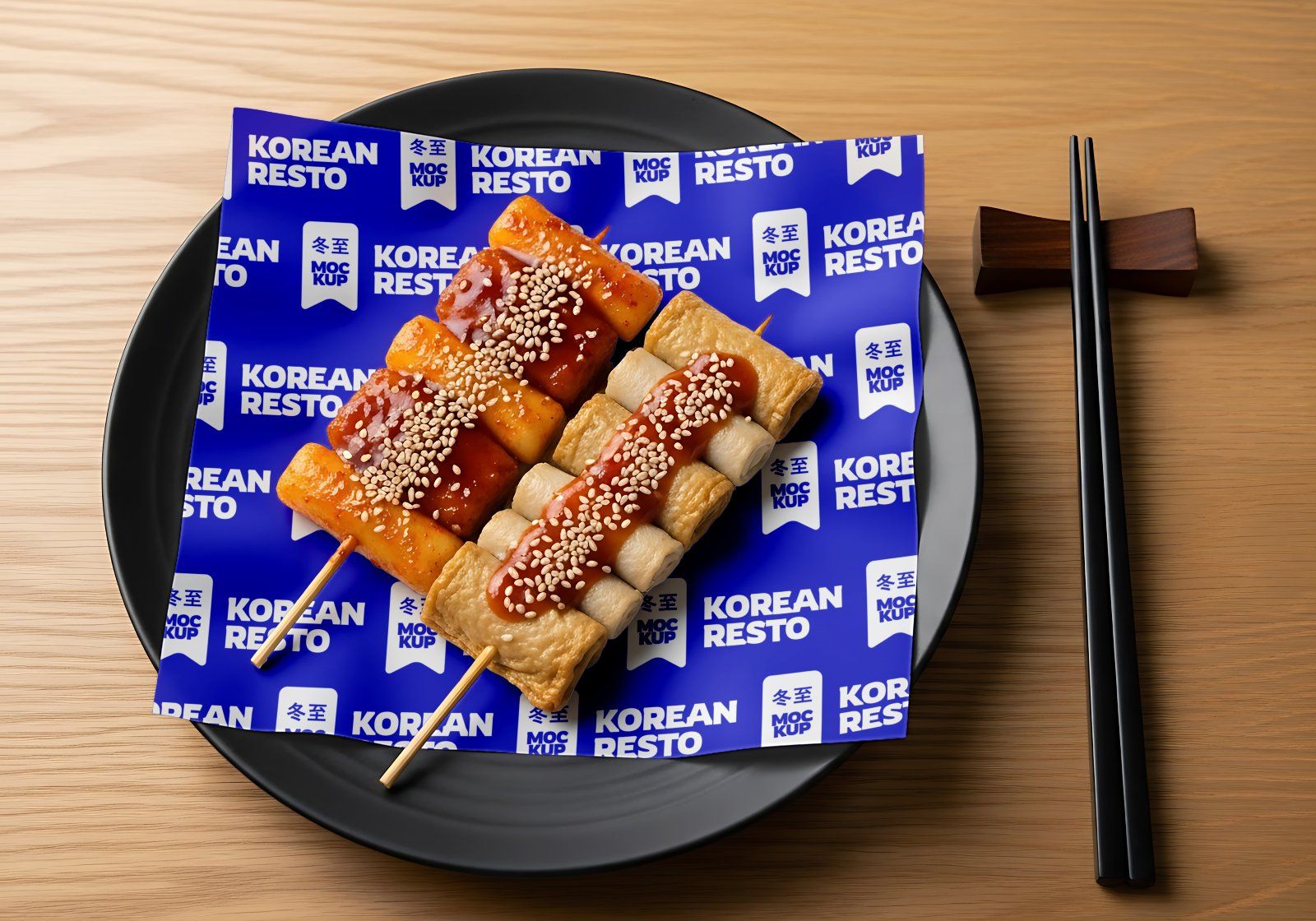 Premium Branding Red Korean Restaurant Mockup