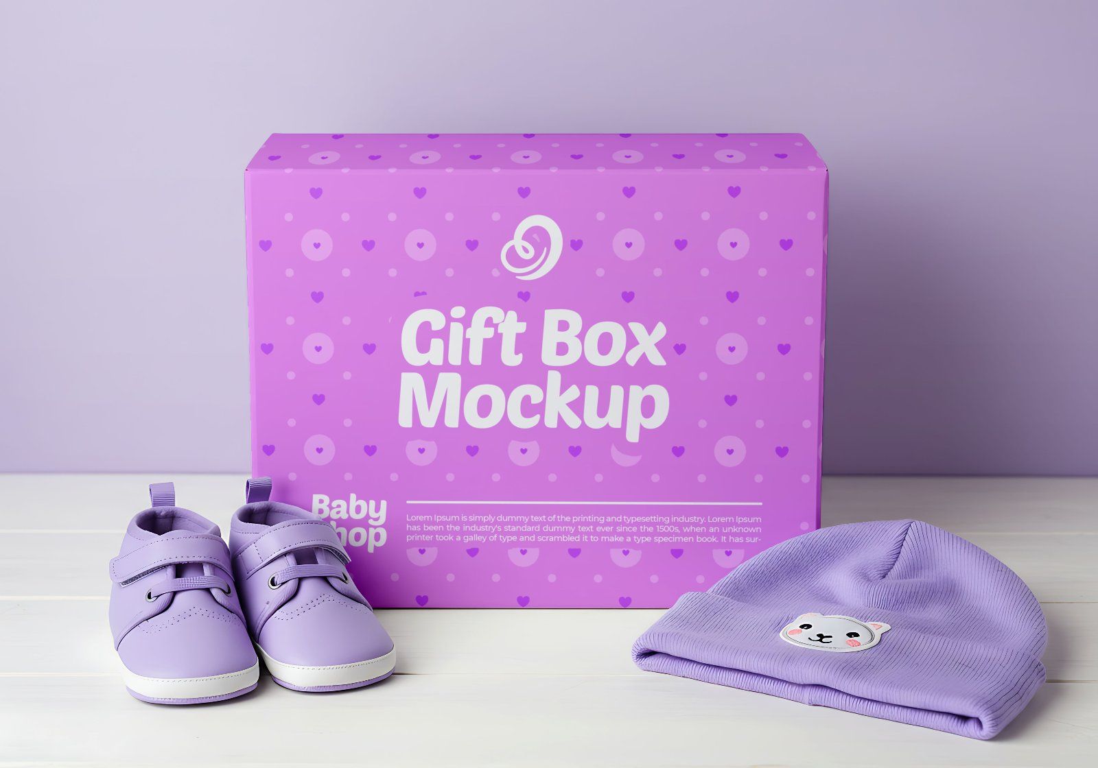 15 Baby Shop Mockups – PSD Onesie, Dress, Gift Box, Sign, Wrapping & Tag Kit