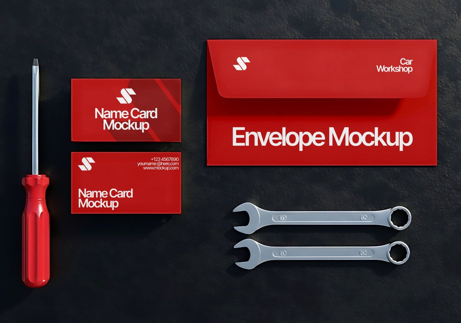 16 Workshop & Car Wash Mockups – PSD Toolbox, Flyer, Uniform, Door, and Product Label Kit