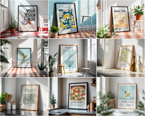 35 Kitchen Frames Mockup PSD Bundle