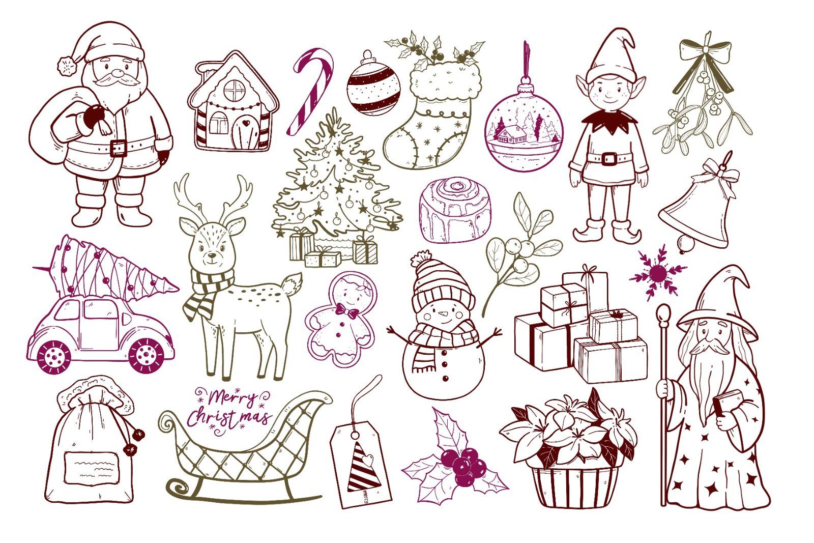 Hand drawn whimsical Christmas