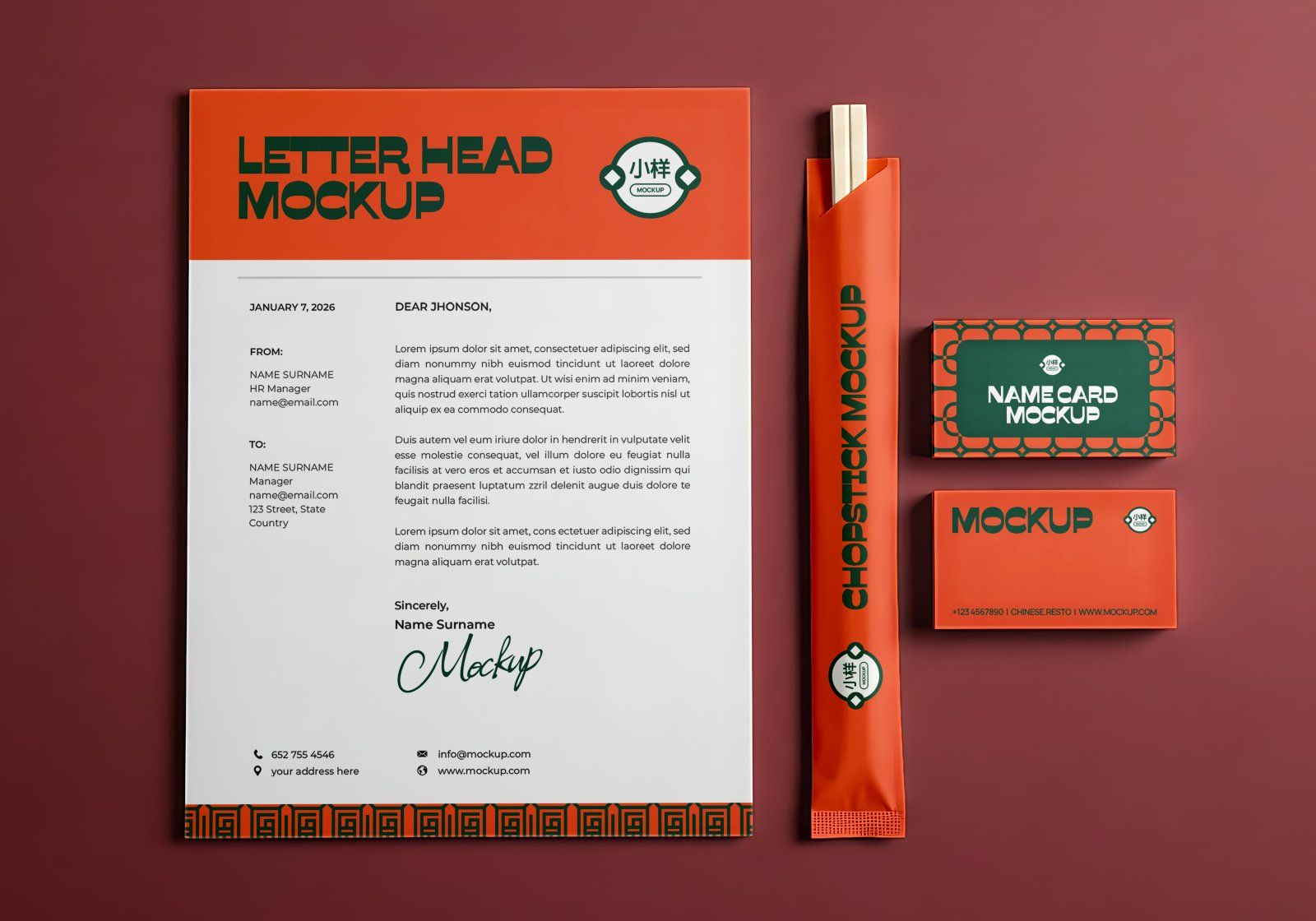 Premium Branding Orange China Restaurant Mockup