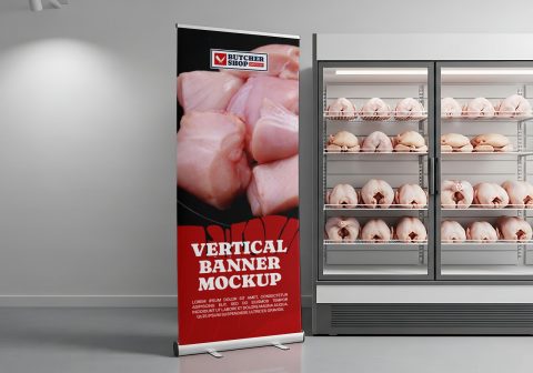 Free Butcher Shop Vertical Banner Mockup – Meat Market PSD Template