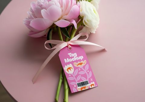 Free Flower Tag Mockup – Realistic Gift & Florist Label PSD Template