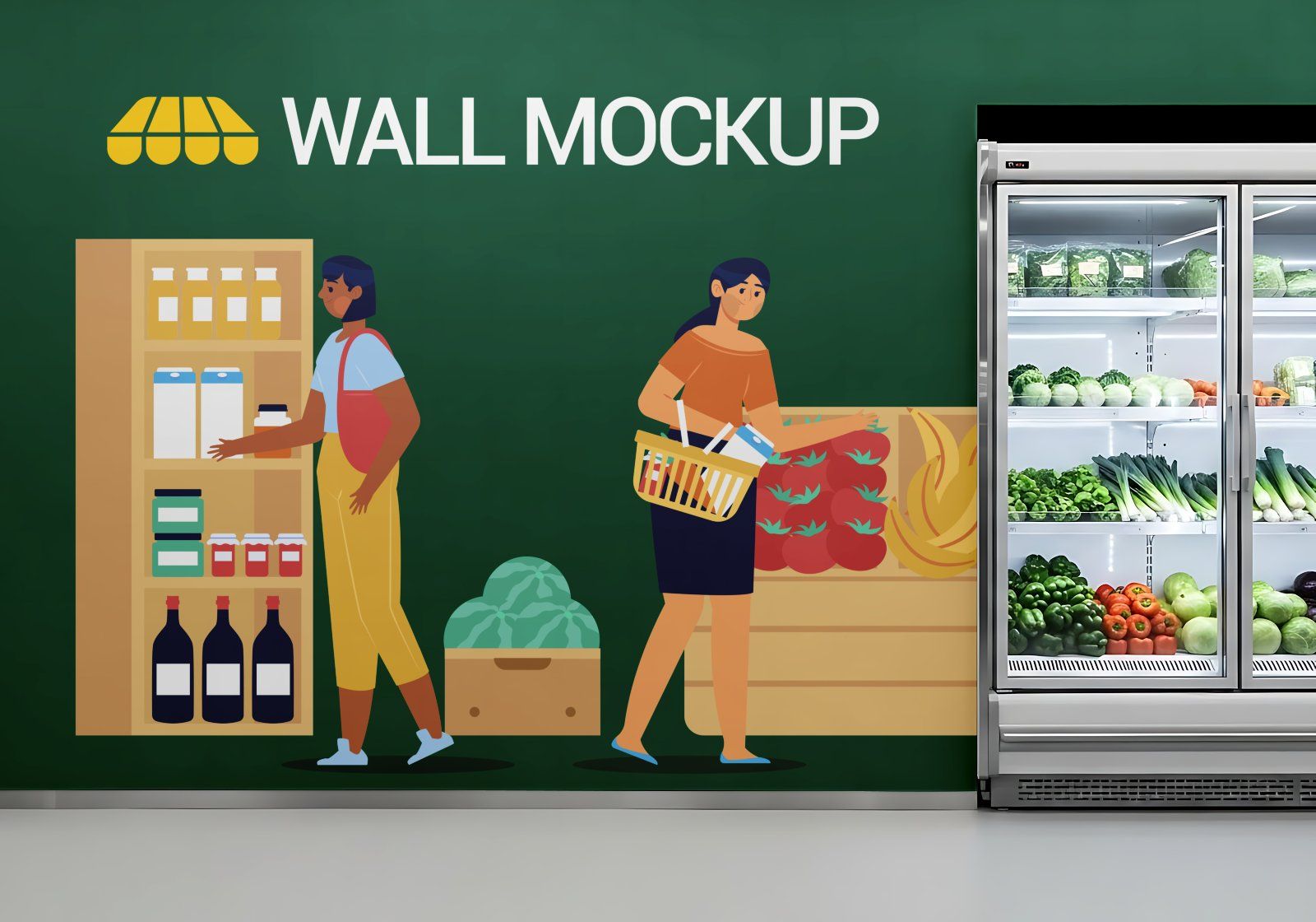 Premium Branding Yellow And Green Supermarket Mockup