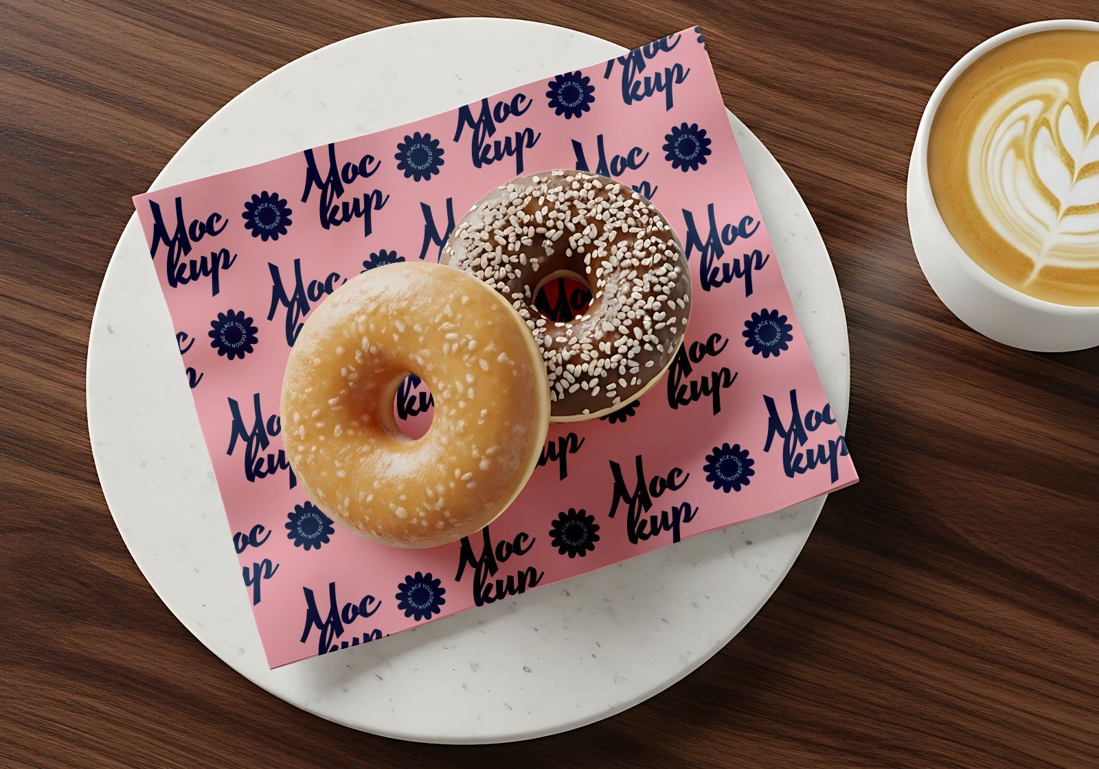 Branding Mockup Donut & Coffee Shop PSD – Cafe Scene Templates for Packaging, Cups, and Menu Design
