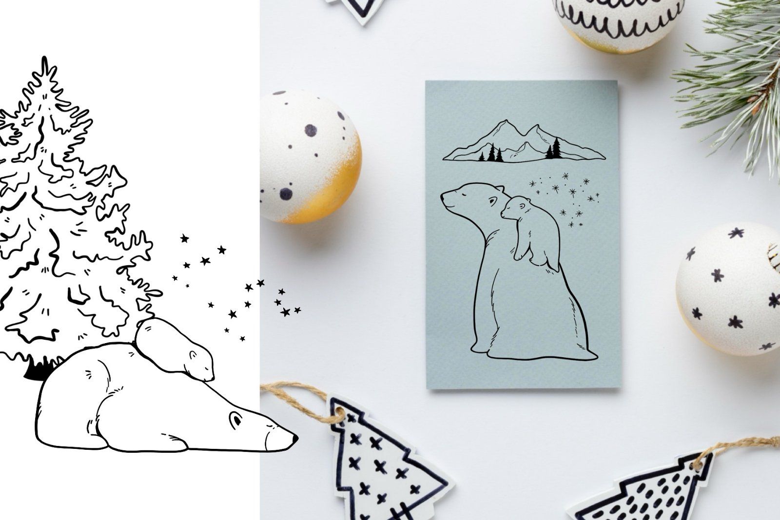 Polar Bear Clipart PNG, Mama Bear SVG, Winter Arctic Animals Vector Outline