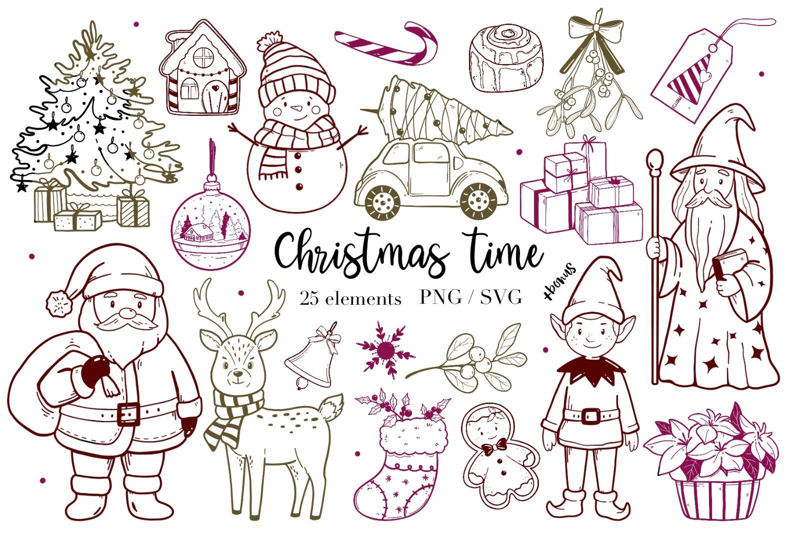 Hand drawn whimsical Christmas
