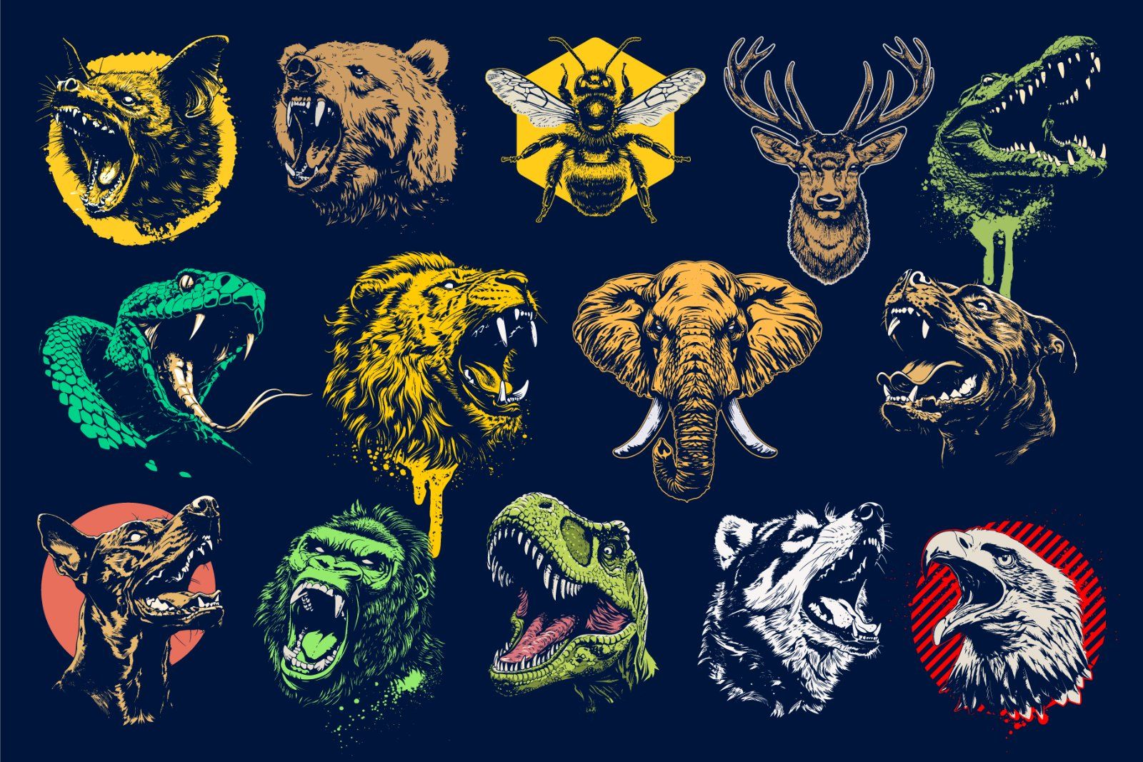 26 Animal Head Vector Illustrations