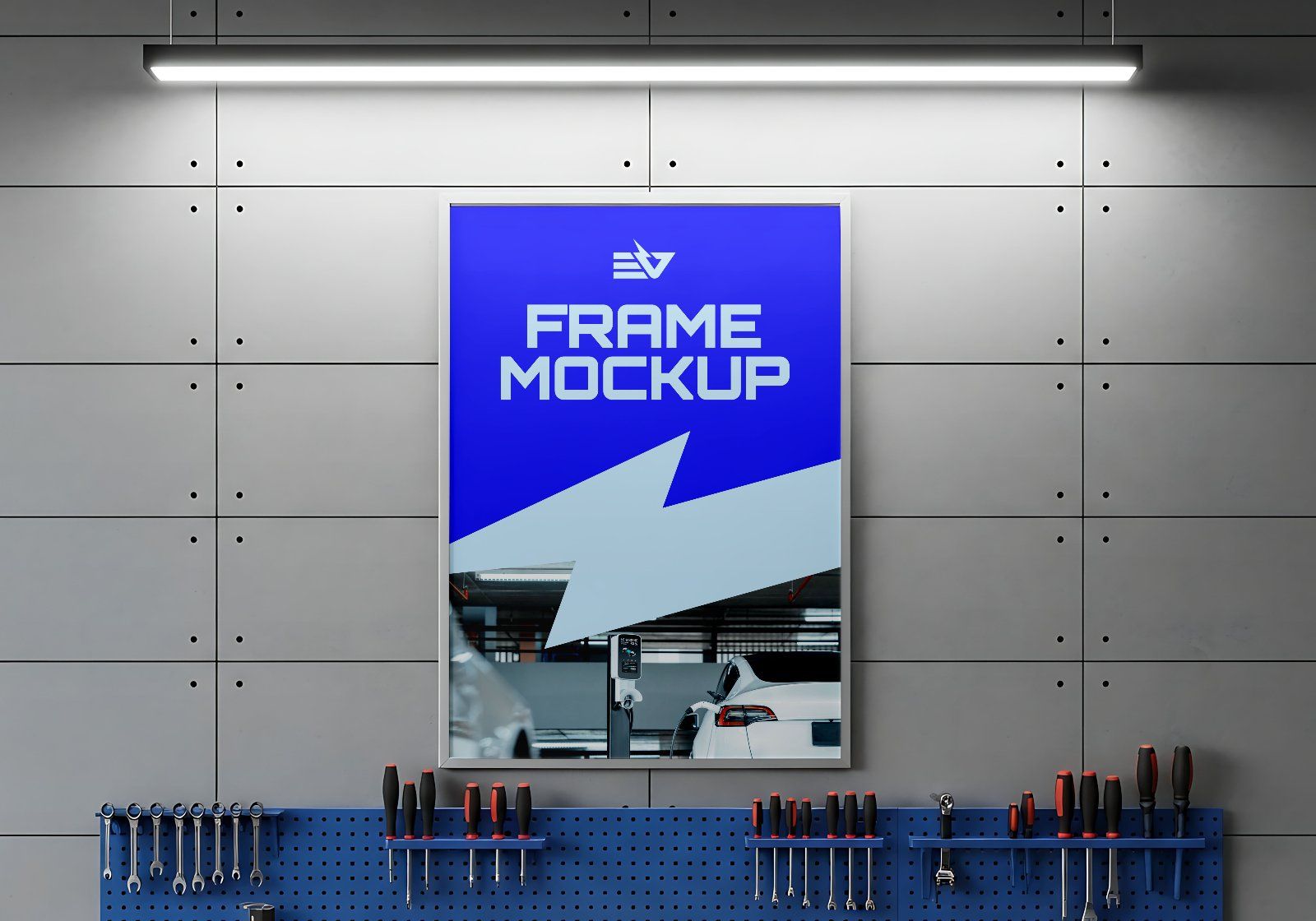 Premium Electric Vehicle Garage Mockup - 15 PSD File