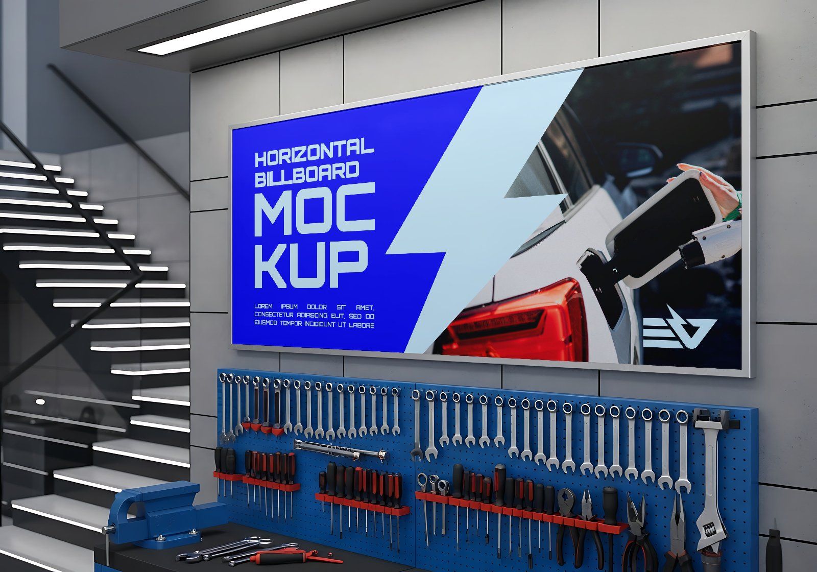 Premium Electric Vehicle Garage Mockup - 15 PSD File