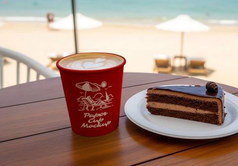 Mockup Cafe Latte Cup PSD with Summer Vibes