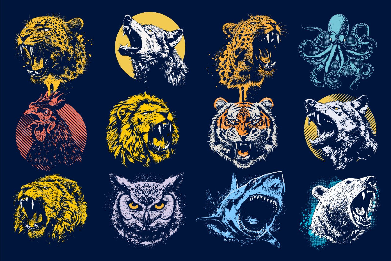 26 Animal Head Vector Illustrations