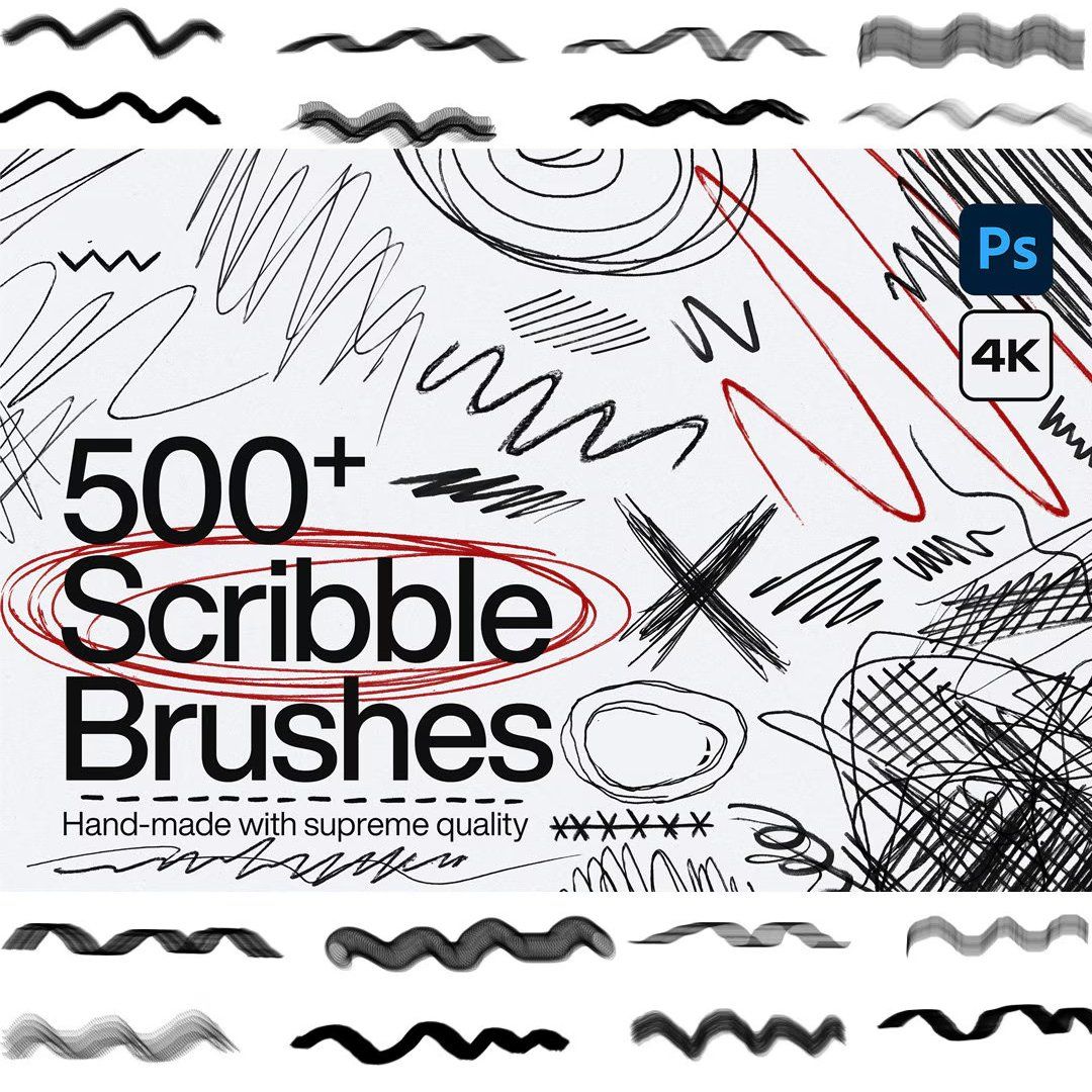 500+ Scribble Photoshop Brushes, Micron, Fineliners, Stipple Brushes, scribble Brushes, inking and l